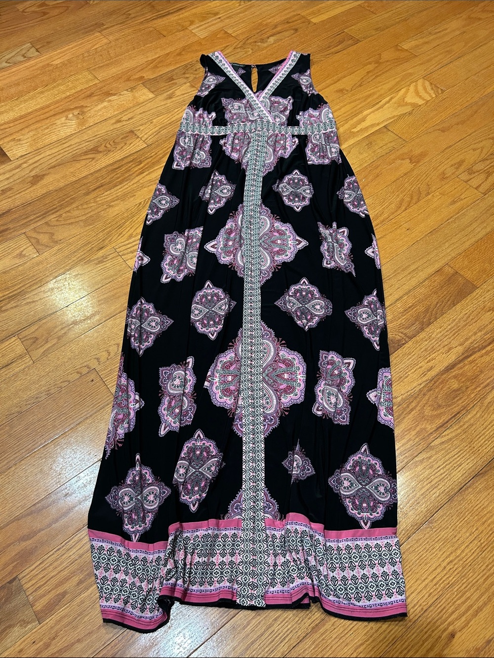 I.N.C. Black & Pink Sleeveless Maxi Dress with Paisley Medallion Prin